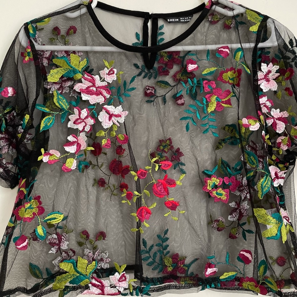 Sheer embroidered crop top